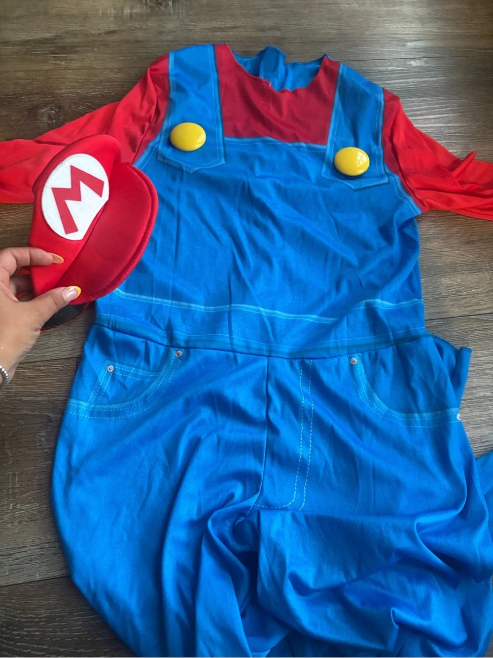 Super Mario bros Kids Red and Blue Overalls Costume with Red Cap Large 10/12